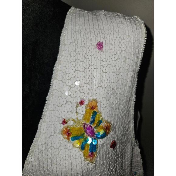 Quacker Factory Vest Flowers Butterflies White Sequin Size Medium - Picture 6 of 9